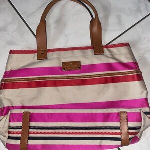 Kate Spade Vibrant Pink and Tan Striped Tote